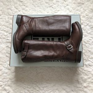 Frye Tall Veronica Slouch Boots Dark Brown Fall Knee-High Booties Buckle 9.5